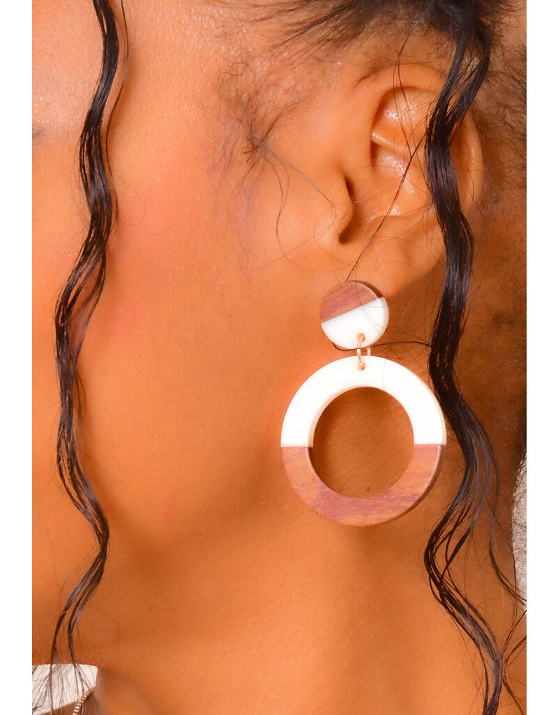 ADORE 2 Tone Wooden Round Earrings