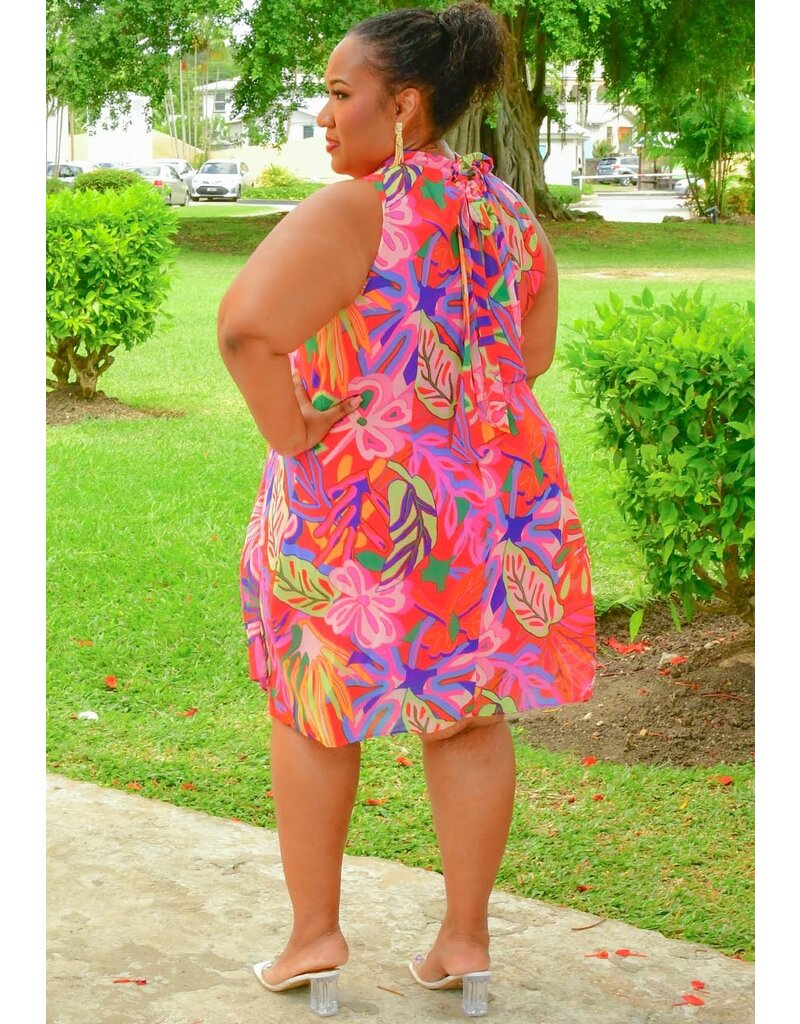 Signature FLAVIA- Plus Size Leaf Print Overlay Dress
