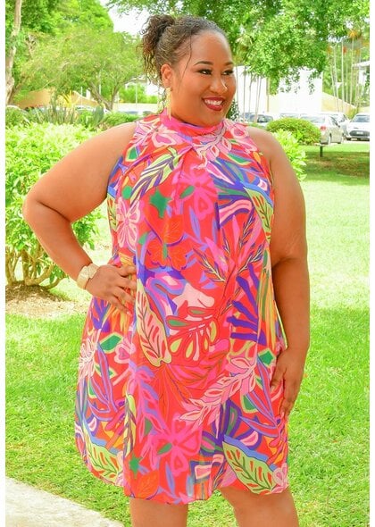 Signature FLAVIA- Plus Size Leaf Print Overlay Dress