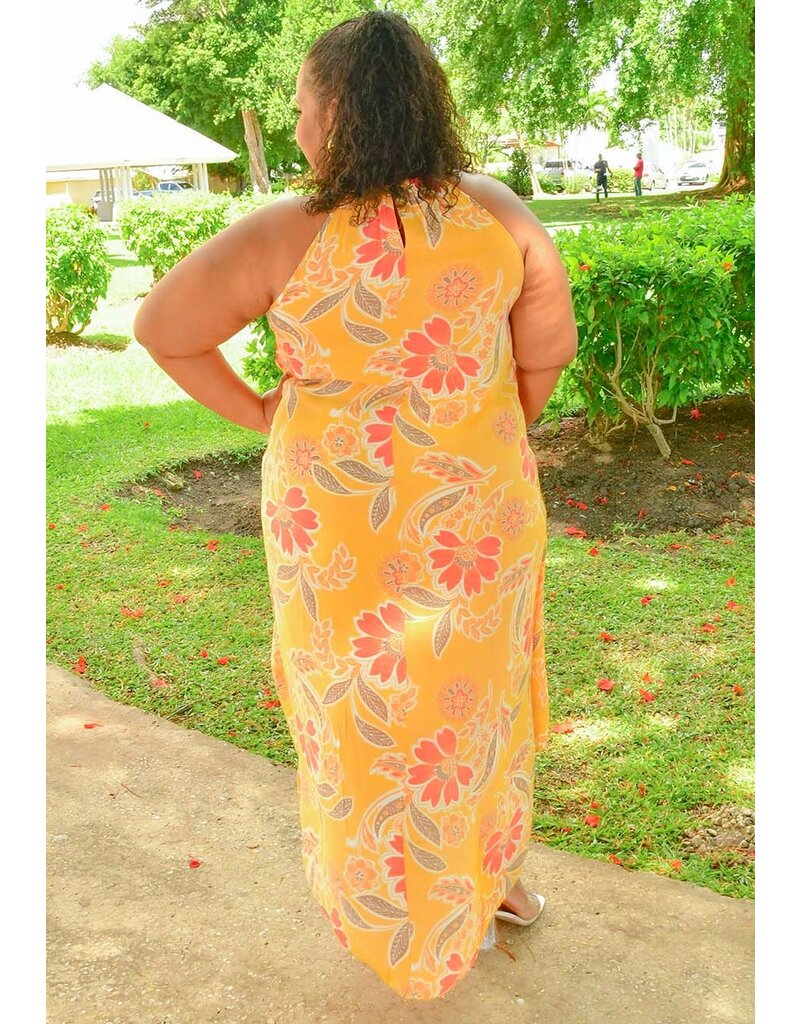 MLLE Gabrielle GARY-Plus Size Printed Hi-Neck Dress with Keyhole