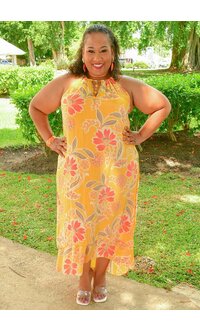 MLLE Gabrielle GARY-Plus Size Printed Hi-Neck Dress with Keyhole