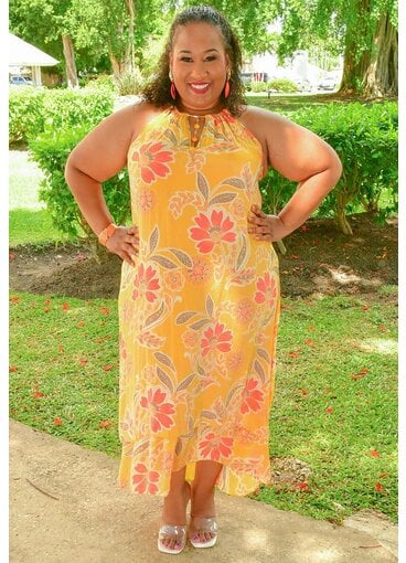 MLLE Gabrielle GARY-Plus Size Printed Hi-Neck Dress with Keyhole