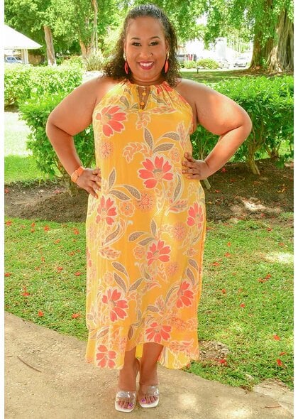 MLLE Gabrielle GARY-Plus Size Printed Hi-Neck Dress with Keyhole