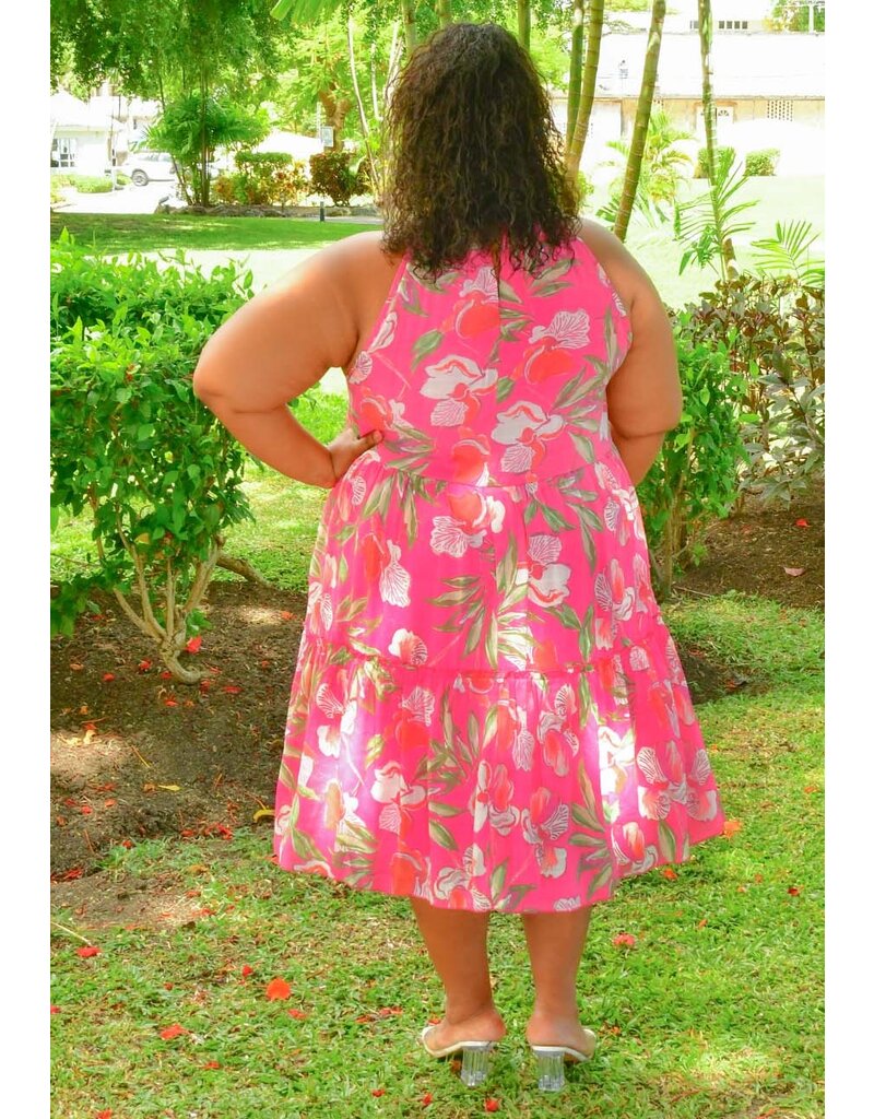 MLLE Gabrielle GEORGE- Plus Size Floral Armhole Elastic Hi Neck Dress