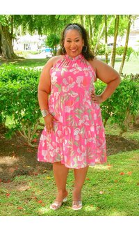 MLLE Gabrielle GEORGE- Plus Size Floral Armhole Elastic Hi Neck Dress