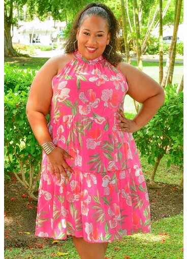 MLLE Gabrielle GEORGE- Plus Size Floral Armhole Elastic Hi Neck Dress