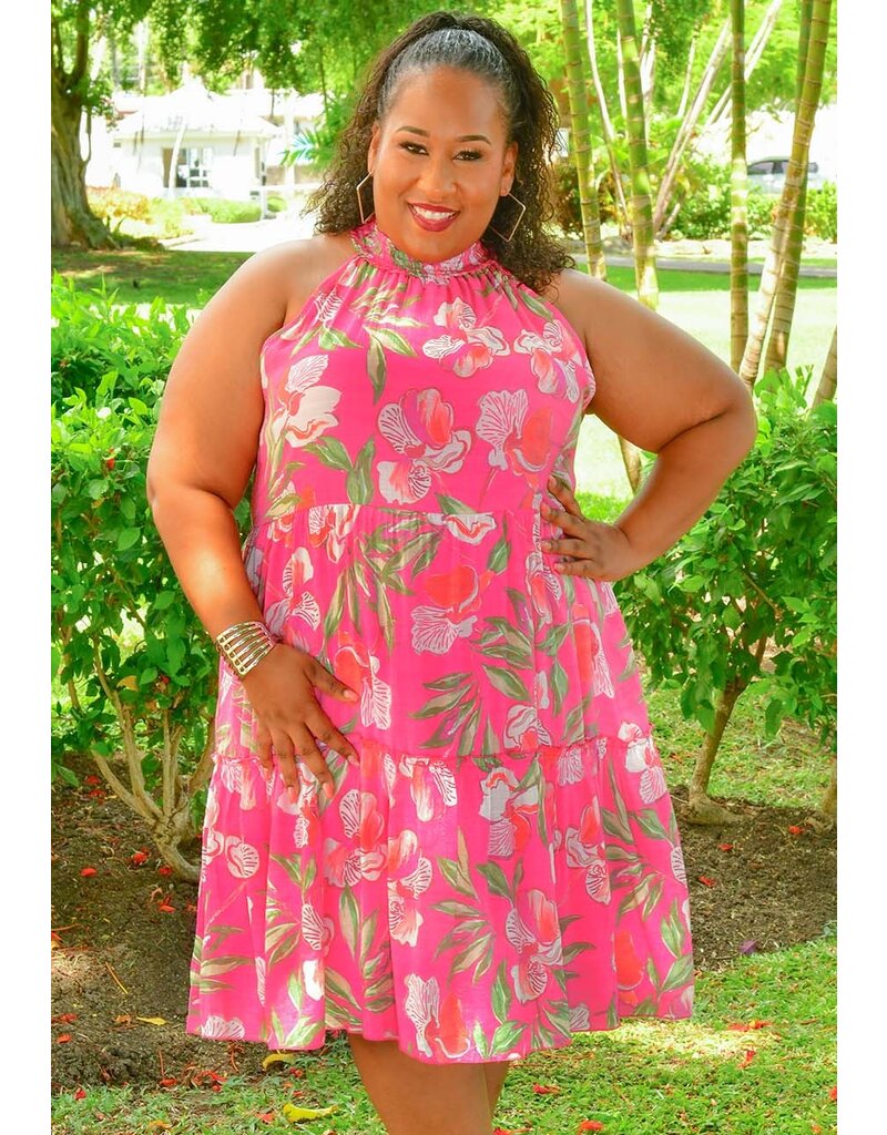 MLLE Gabrielle GEORGE- Plus Size Floral Armhole Elastic Hi Neck Dress