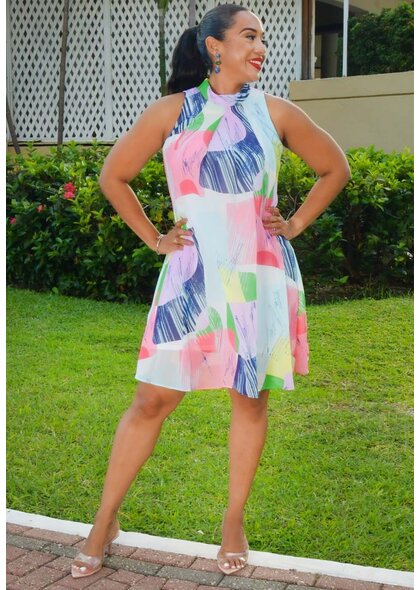 Signature FLAVIA- Printed High Neck Overlay Dress
