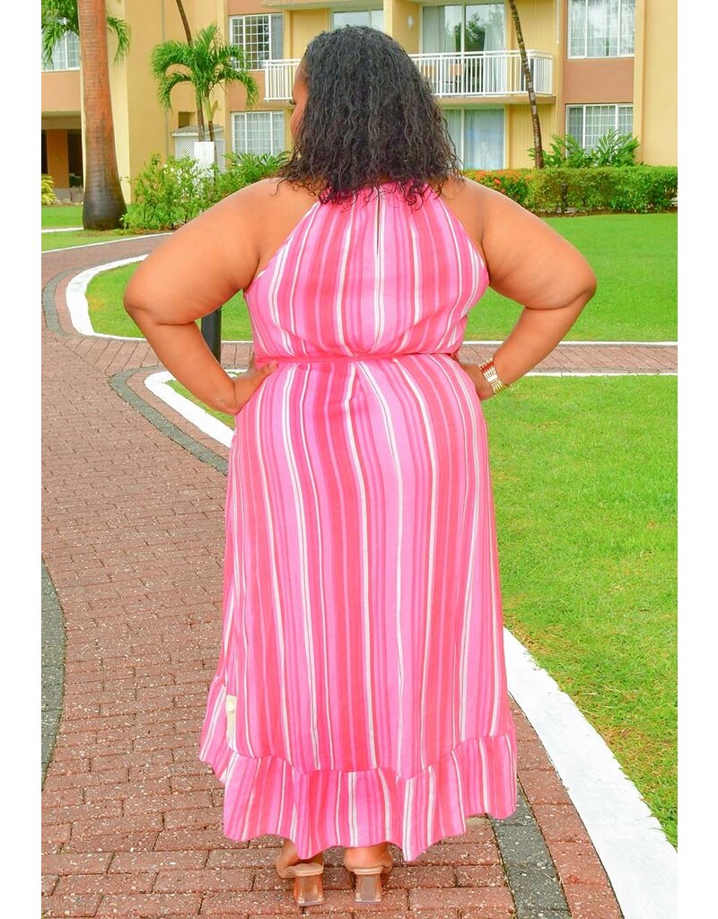 MLLE Gabrielle GIANA- Plus Size Stripe Hi Low Dress with Band