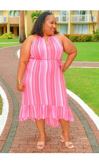 MLLE Gabrielle GIANA- Plus Size Stripe Hi Low Dress with Band