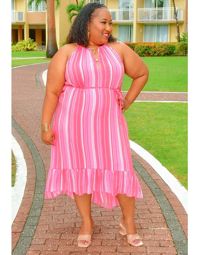 MLLE Gabrielle GIANA- Plus Size Stripe Hi Low Dress with Band
