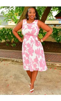 Sandra Darren FIKRI- Floral Armhole Steam Pleat Dress
