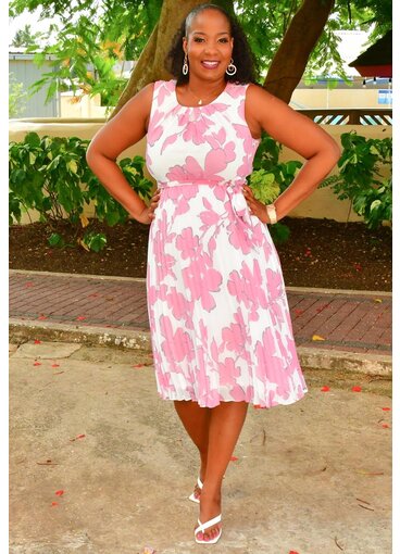Sandra Darren FIKRI- Floral Armhole Steam Pleat Dress