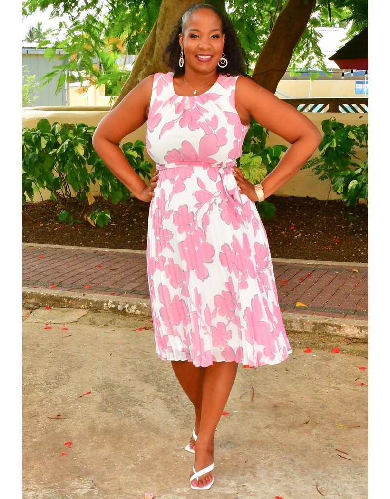 Sandra Darren FIKRI- Floral Armhole Steam Pleat Dress