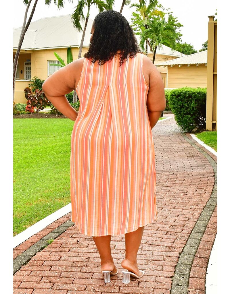 MLLE Gabrielle GUNIA- Plus Size Stripe Armhole Dress with Collar