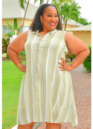 MLLE Gabrielle GUNIA- Plus Size Stripe Armhole Dress with Collar