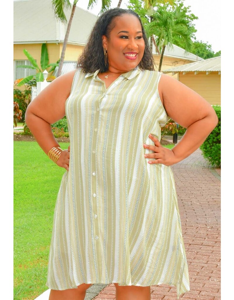 MLLE Gabrielle GUNIA- Plus Size Stripe Armhole Dress with Collar