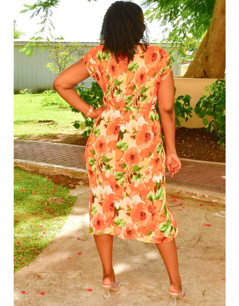 SUNNY LEIGH FUYUKO- Floral Pleated V Neck Dress