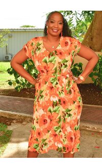 SUNNY LEIGH FUYUKO- Floral Pleated V Neck Dress