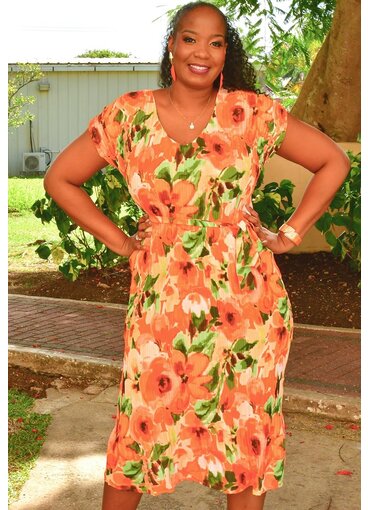 SUNNY LEIGH FUYUKO- Floral Pleated V Neck Dress