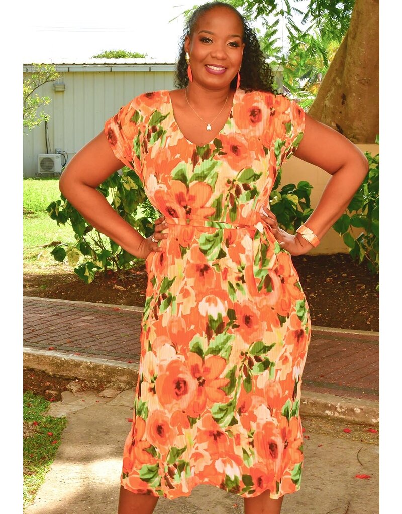 SUNNY LEIGH FUYUKO- Floral Pleated V Neck Dress