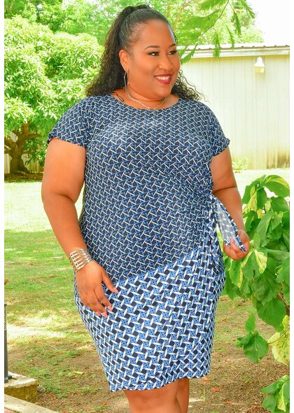 ILLMA Plus Size Puff Print Dress with Tie Harmonygirl