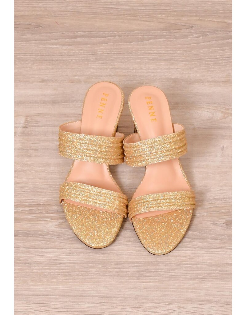 PENNE Glittery 2 Strap Chunky Heel Shoes