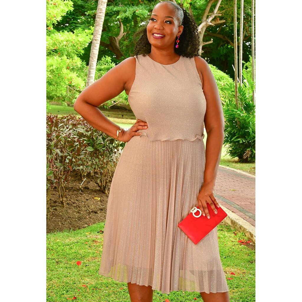 MACHEL- Steam Pleat Pop Over Shimmer Dress
