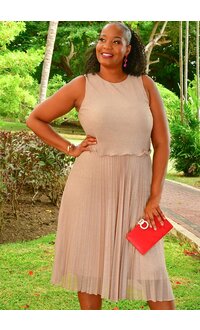 Maison Tara MACHEL- Steam Pleat Pop Over Shimmer Dress