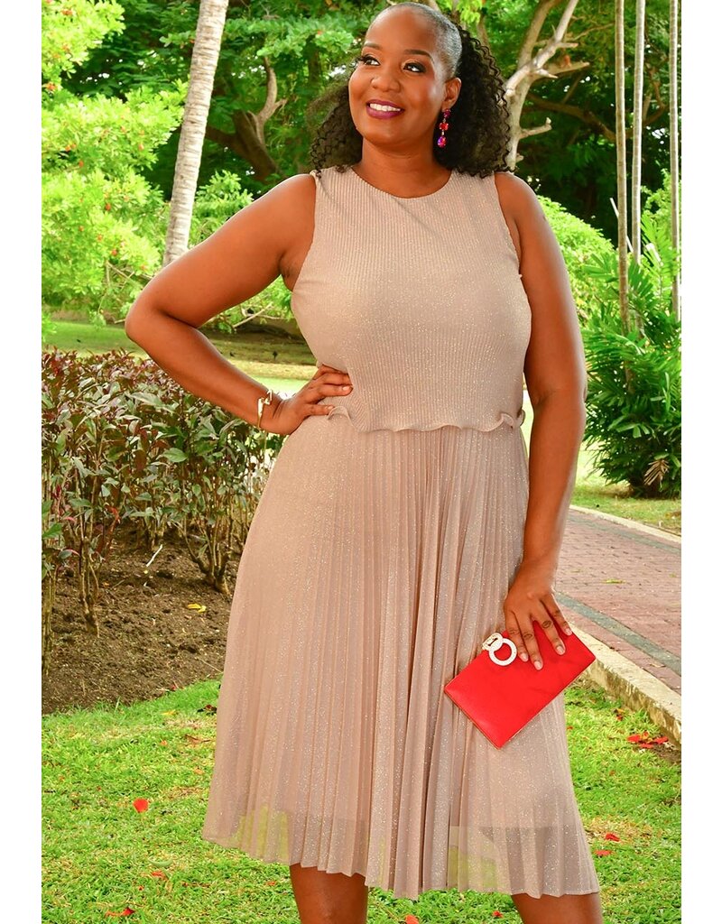Maison Tara MACHEL- Steam Pleat Pop Over Shimmer Dress