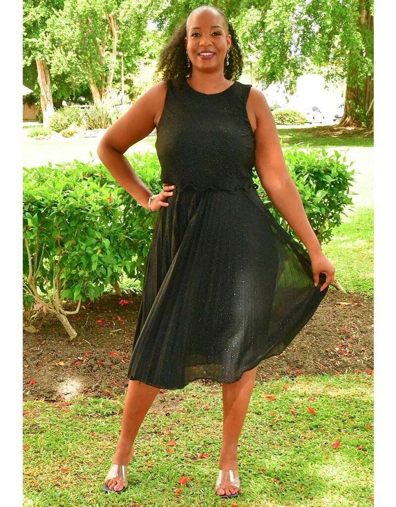 Maison Tara MACHEL- Steam Pleat Pop Over Shimmer Dress