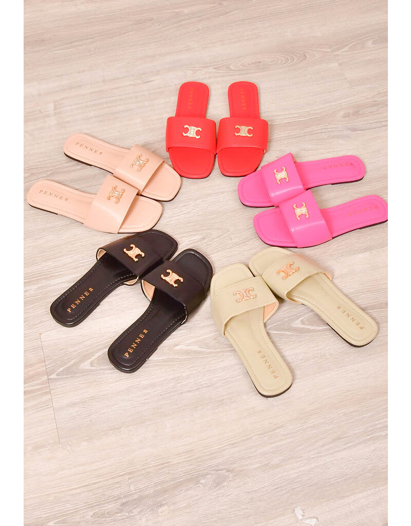PENNE PU Leather Slippers with Brooch