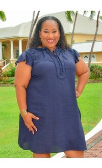 Robbie Bee KELIX- Plus Size Solid Frill Neck Dress with Tie