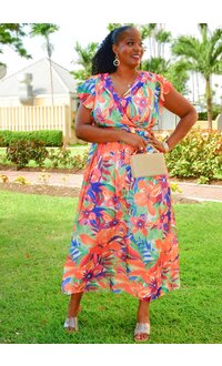 ODESSA- Floral Lap Top Dress with Frill Arms