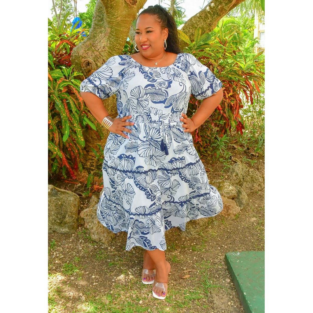 KHOA- Plus Size Printed Puff Sleeve with Elastic