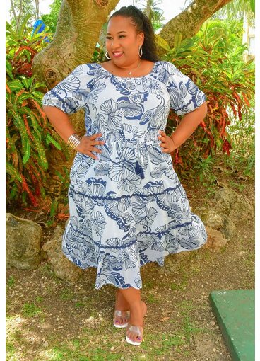 MLLE Gabrielle KHOA- Plus Size Printed Puff Sleeve with Elastic