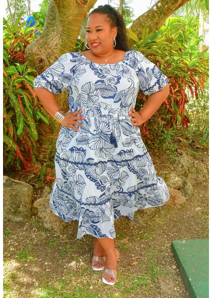 MLLE Gabrielle KHOA- Plus Size Printed Puff Sleeve with Elastic