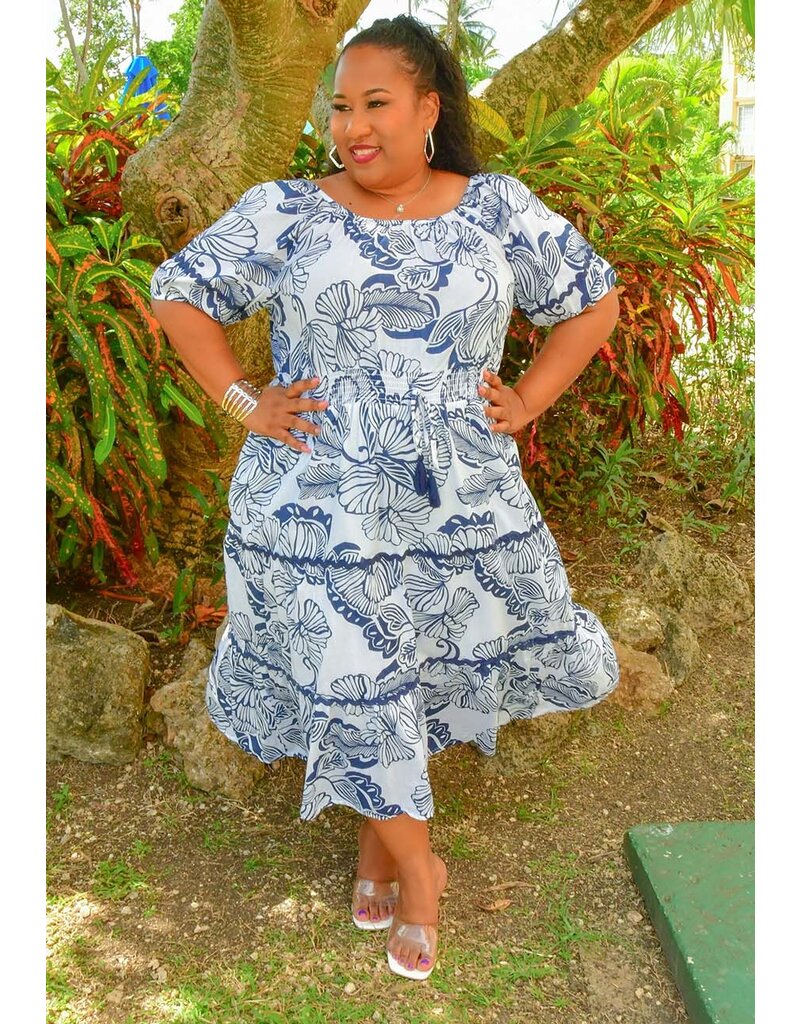 MLLE Gabrielle KHOA- Plus Size Printed Puff Sleeve with Elastic