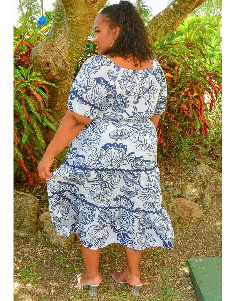 MLLE Gabrielle KHOA- Plus Size Printed Puff Sleeve with Elastic