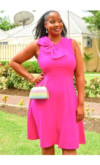 GLAMOUR RALK- Solid Flare Dress with Bow on 1 Shoulder