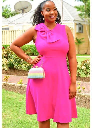 GLAMOUR RALK- Solid Flare Dress with Bow on 1 Shoulder