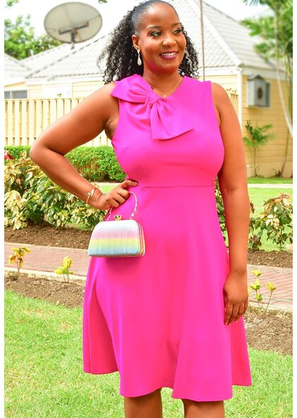 GLAMOUR RALK- Solid Flare Dress with Bow on 1 Shoulder