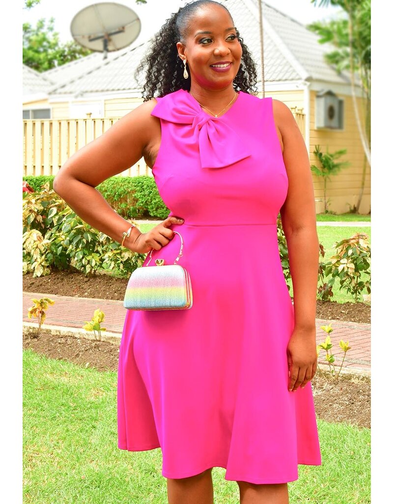 GLAMOUR RALK- Solid Flare Dress with Bow on 1 Shoulder