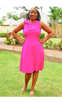 GLAMOUR RALK- Solid Flare Dress with Bow on 1 Shoulder