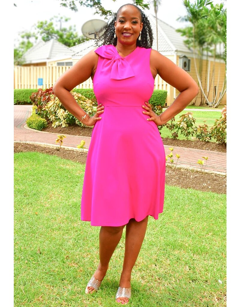 GLAMOUR RALK- Solid Flare Dress with Bow on 1 Shoulder
