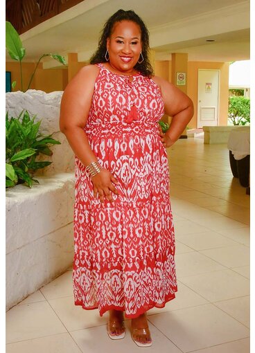 MLLE Gabrielle KIDLEY- Plus Size Long Printed Dress with Elastic