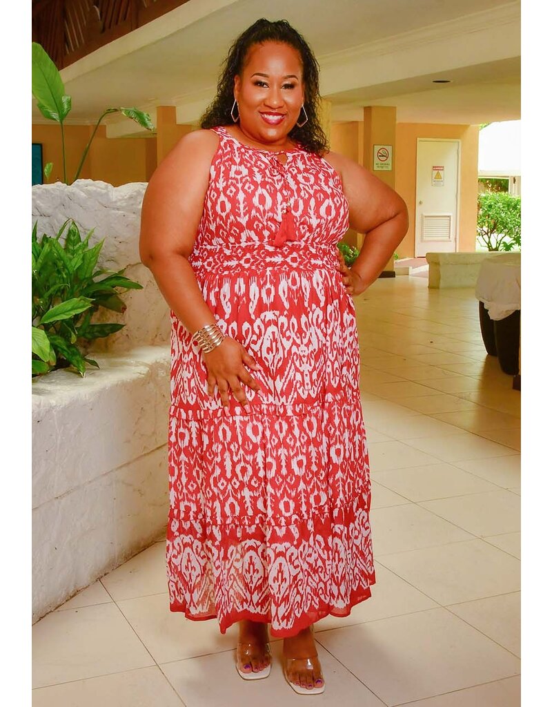 MLLE Gabrielle KIDLEY- Plus Size Long Printed Dress with Elastic