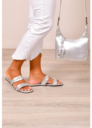 PENNE PU 2 Strap Leather Slippers with Rhinestones