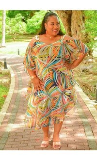 Signature KIJIO- Plus Size Printed Cold Shoulder Dress