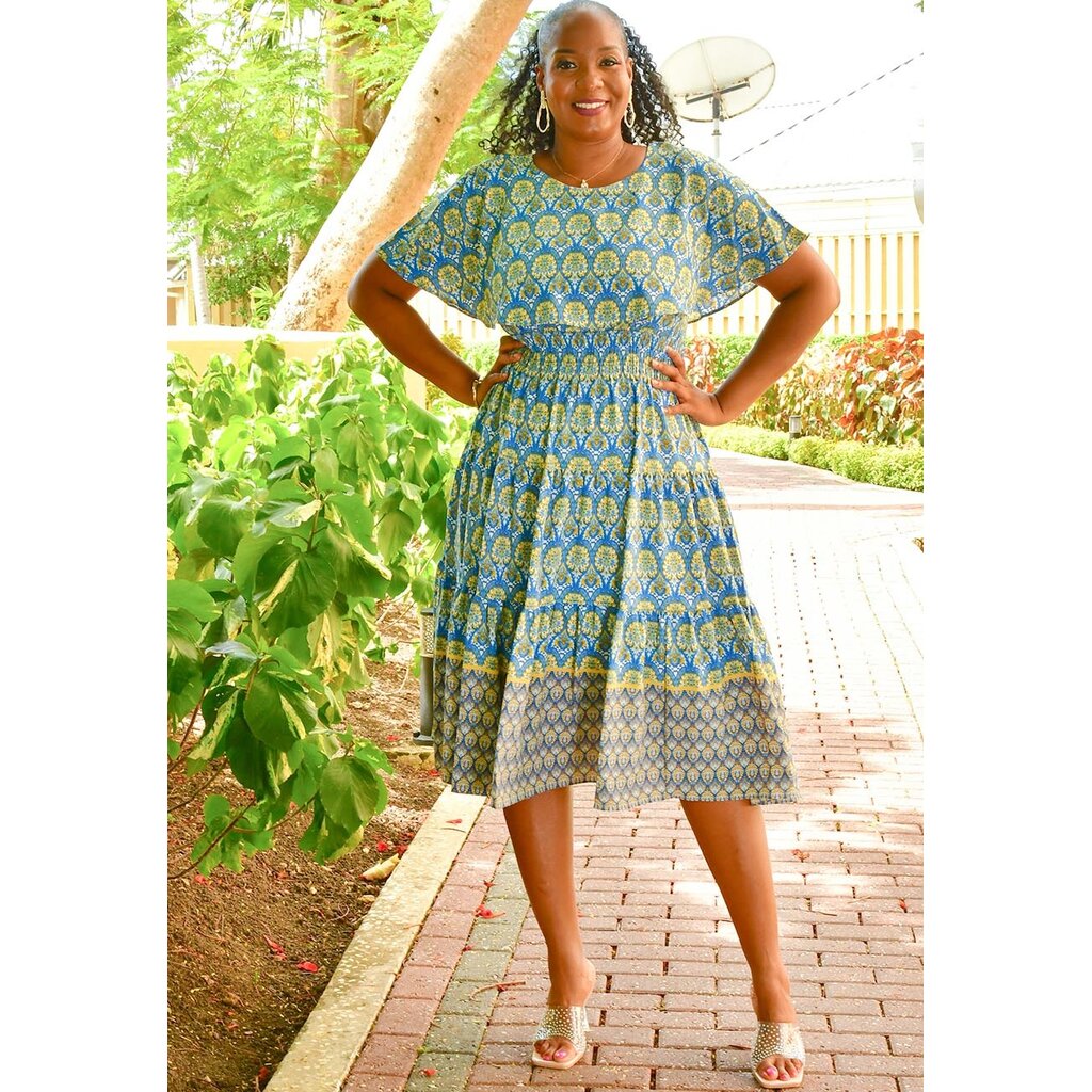 RIUO- Printed Cape Sleeve Dress